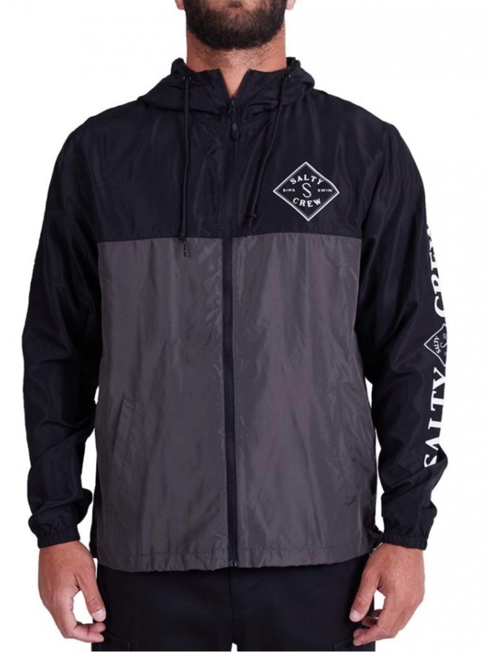 Salty Crew Men's Black & Gray Colorblock Windbreaker with Logo